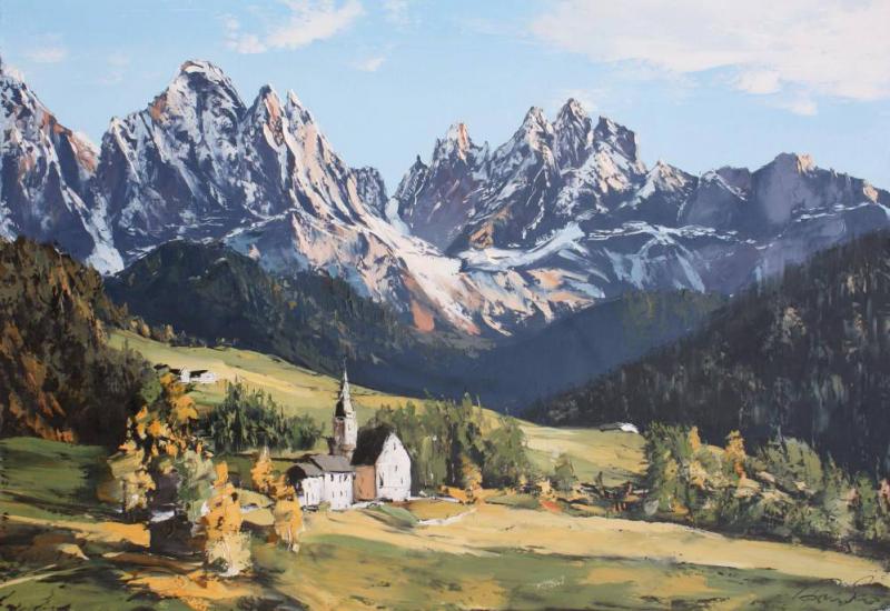 Швейцария Альпы акварель