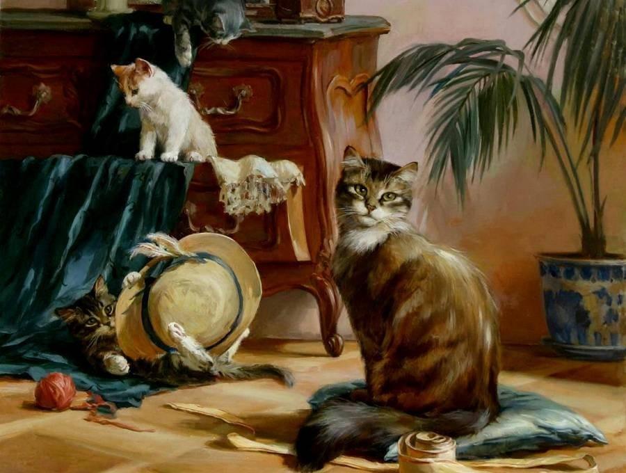 Рассказ по картине кошка с котятами. Кошки художник Новосадюк.