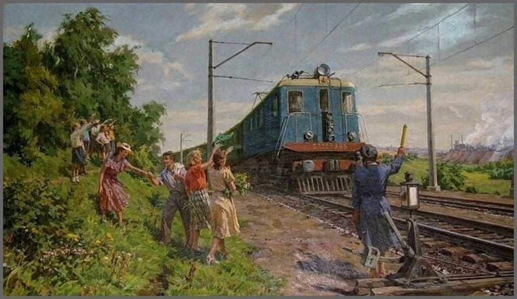 Образ железной дороги. Станция Скуратово железная дорога. Советская живопись - Железнодорожный Полустанок.