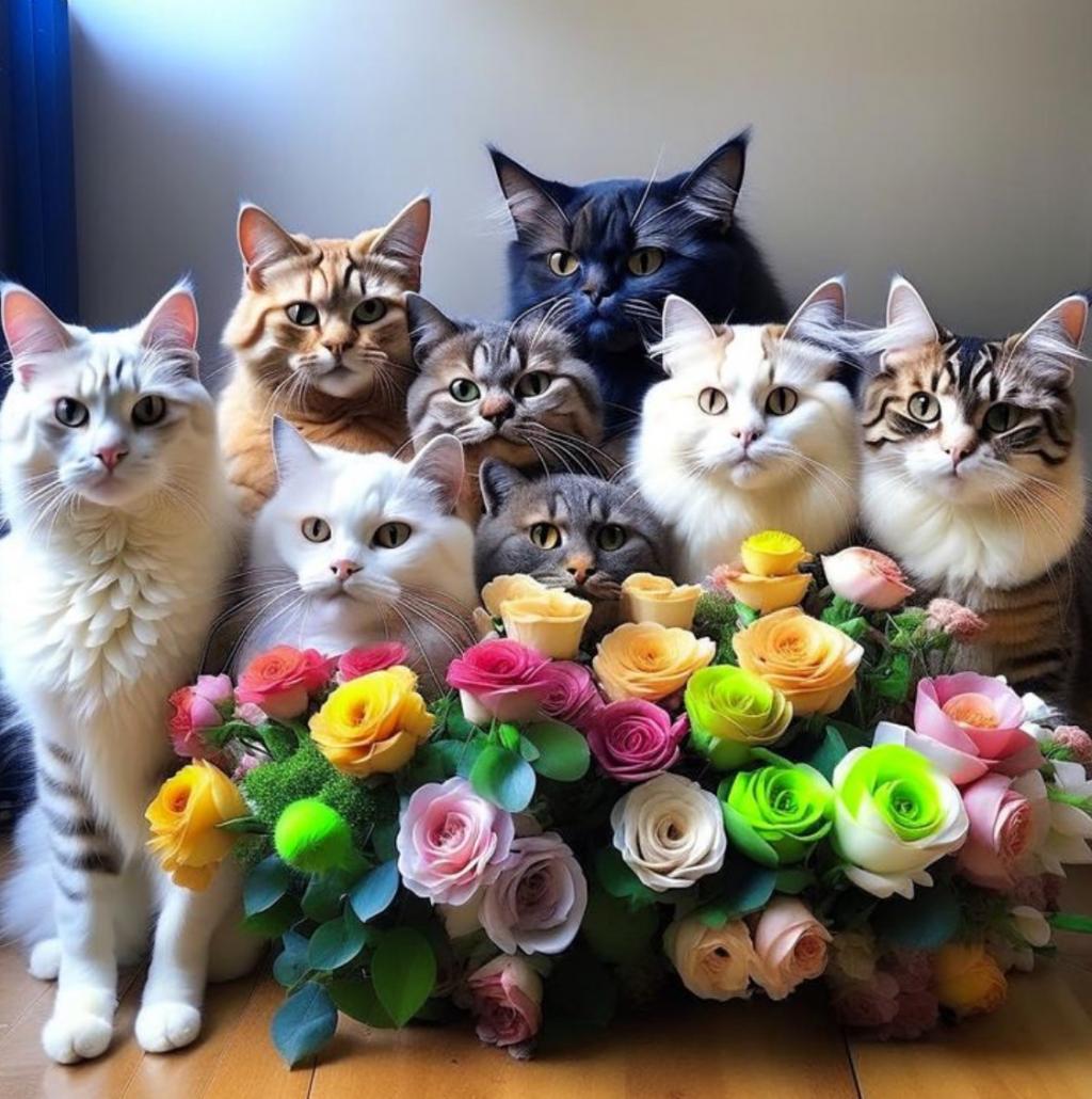 Картинки с котиками и цветами